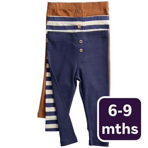 M&S Boys Pure Cotton Striped Leggings, 6-9 M, Blue Mix