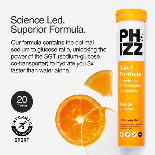 Phizz Orange 3-in-1 Hydration, Electrolytes & Vitamins Effervescent