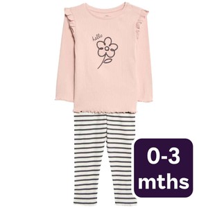 Flower Top & Bottom Outfit, 0-3 Months, Cream