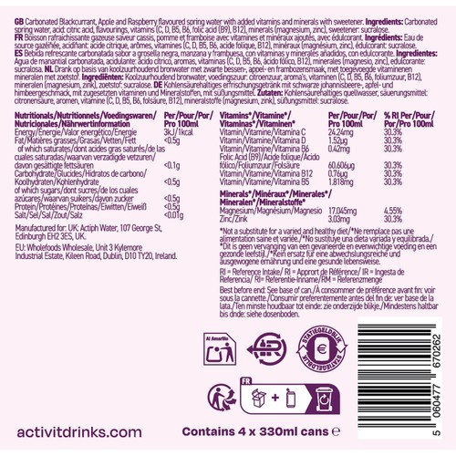 Activit Sparkling Vitamin Water Blackcurrant & Raspberry