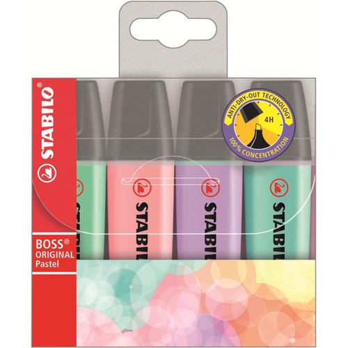 STABILO BOSS ORIGINAL Pastel Highlighter wallet of 4 assorted colours 