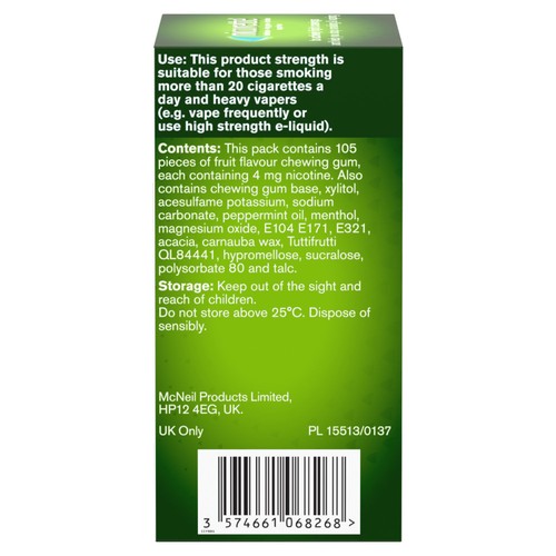 Nicorette Fruit Fusion Chewing Gum, 4 mg, 105 count (Stop Smoking Aid)