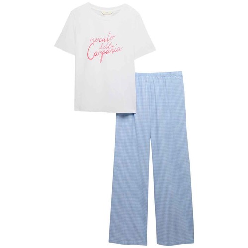 M&S Womens Pure Cotton Pyjama Set With Woven Bottoms, Small, Light Blue