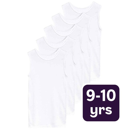 M&S Collection Unisex Cotton Vests, 9-10 Y, White
