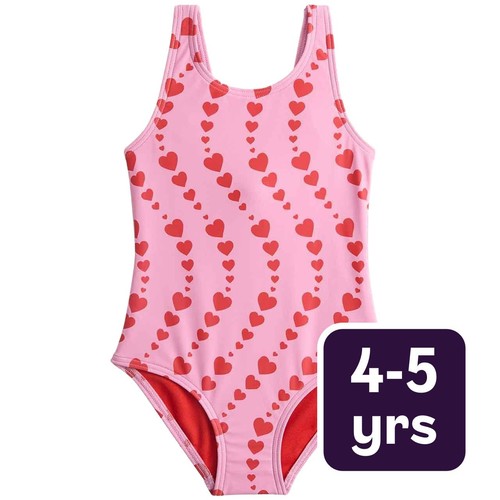 M&S Girls Heart Print Swimsuit, 4-5 Years, Magenta