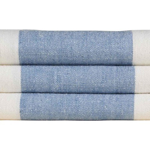 M&S Cotton with Linen Wide Stripe Tablecloth, Blue