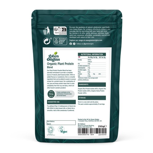 Green Origins Organic Plant Protein Blend with Rice, Pea, Hemp