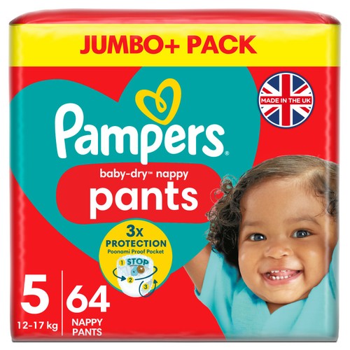 Pampers Baby-Dry Nappy Pants Size 5 12-17kg Jumbo Pack 