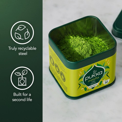Pukka Herbs Organic Matcha Tulsi Lemon Ceremonial Grade Green Tea Powder
