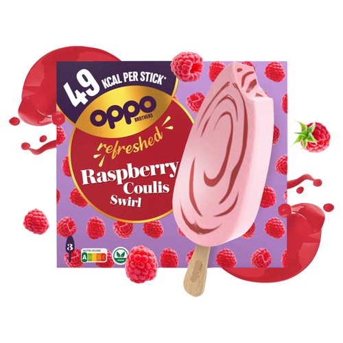 Oppo Refreshed Raspberry Coulis Low Calorie Sorbetto Sticks