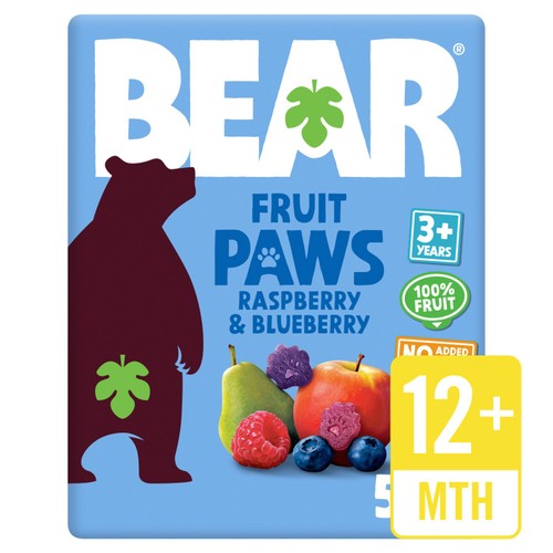 BEAR Raspberry & Blueberry Fruit Paws Kids Snack Multipack