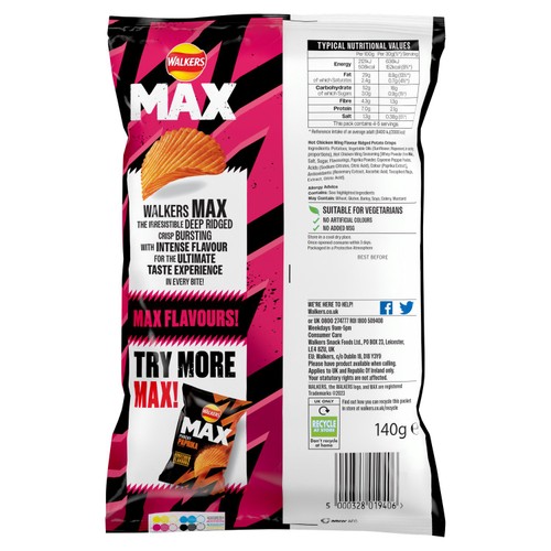 Walkers Max Strong Hot Chicken Wings Sharing Bag Crisps