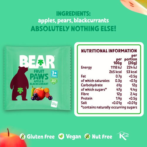 BEAR Apple & Blackcurrant Fruit Paws Kids Snack Multipack