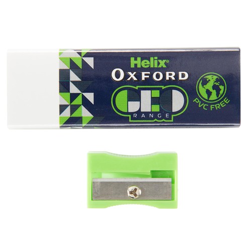 Helix Oxford Geo Green Eraser & Pencil Sharpener