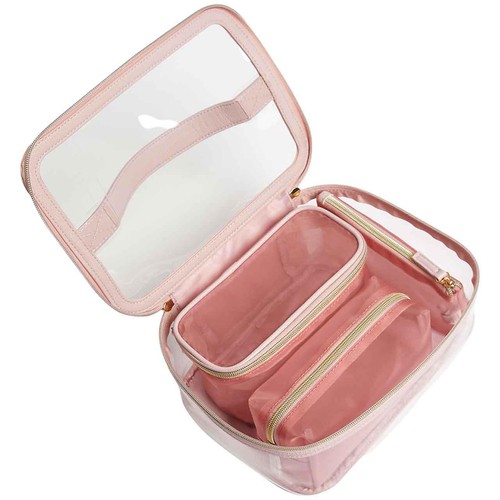 M&S Womens 4 Piece Make Up Bag Set, Pale Pink