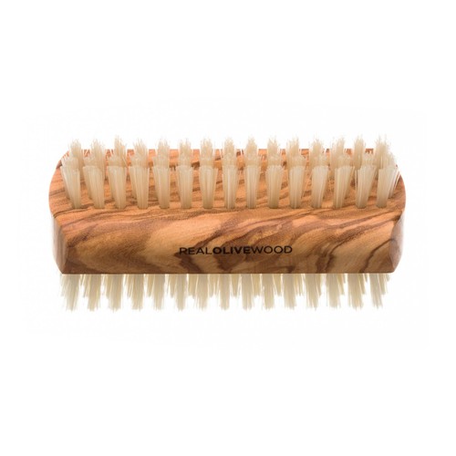 Hydrea London Luxe Olive Wood Nail Brush with Firm Pure Bristle, Large Size