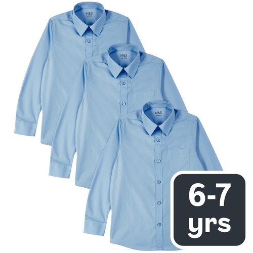 M&S  Boys Regular Fit Easy to Iron Shirts, 6-7 Years, Blue