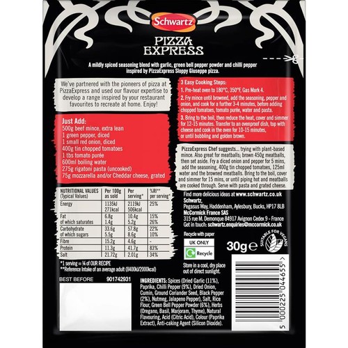 Schwartz x Pizza Express Spicy Beef & Pepper Pasta Bake Recipe Mix