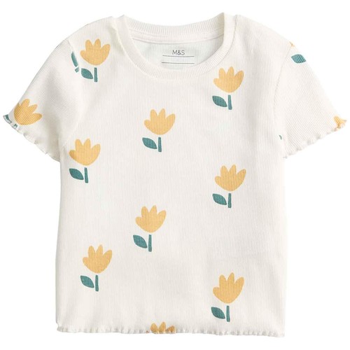 M&S Girls Cotton Rich Floral Pyjama Sets, 4-5 Y, Blue Mix