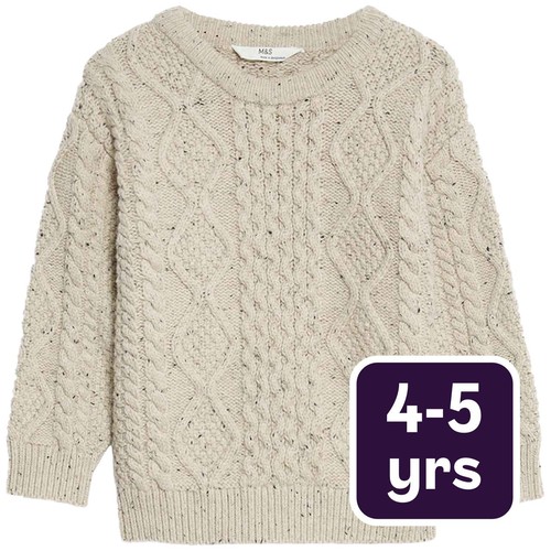M&S Cable Knitted Jumper, 4-5 Years, Neutral