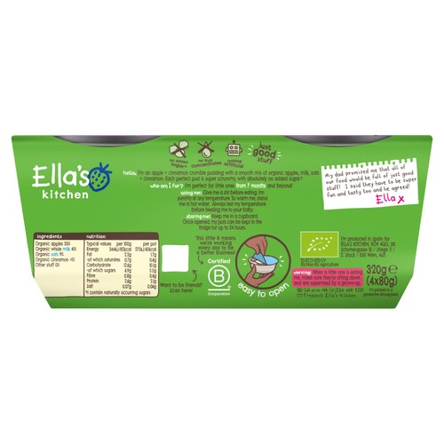 Ella's Kitchen Apple & Cinnamon Crumble Pudding Baby Dessert Pots 7m+