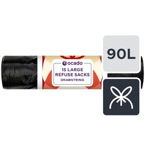 Ocado Large Black Drawstring Refuse Sacks