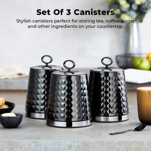 Tower Solitaire Set of 3 Canisters Black