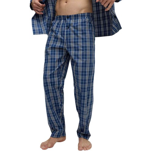 M&S Mens Pure Cotton Checked Pyjama Set, S, Blue