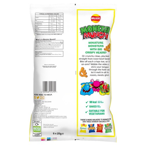 Walkers Monster Munch Roast Beef Multipack Snacks Crisps 6x20g