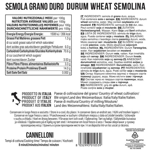 Filotea Cannelloni Durum Wheat Semolina Pasta