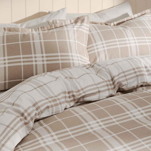 M&S Brushed Cotton Checked Bedding Set, Single, Natural