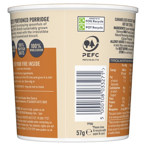 Quaker Oat So Simple Caramelised Biscuit Porridge Cereal Pot