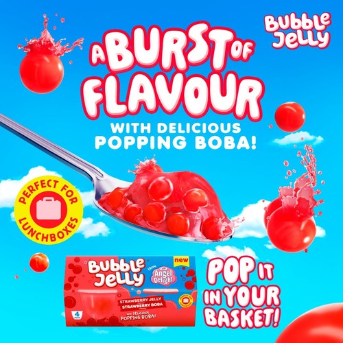 Angel Delight Strawberry Jelly & Strawberry Boba Bubble Dessert Snack Pot