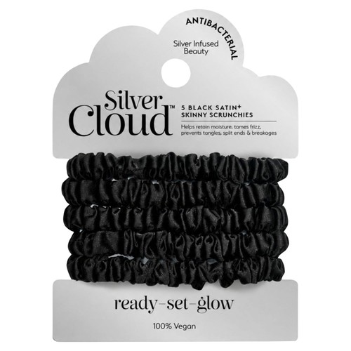 Silver Cloud 5 Black Skinny Satin Scrunchies