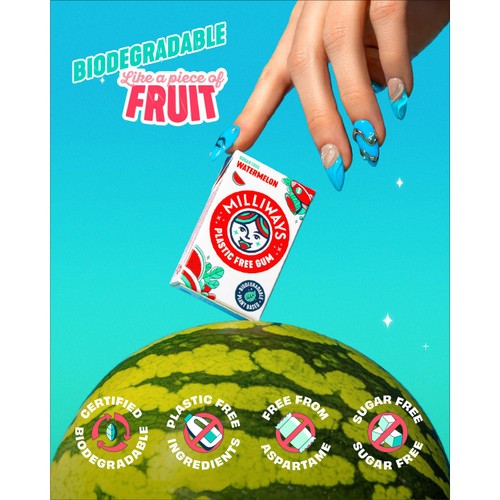 Milliways Watermelon, Plastic Free, Sugar Free Chewing Gum