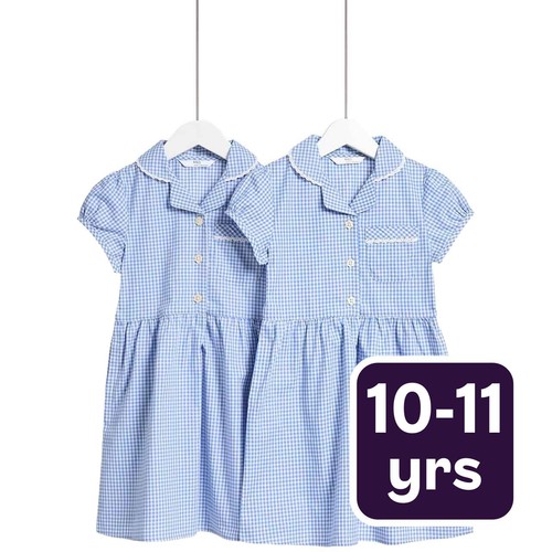 M&S Girls Cotton Rich School Dresses, 10-11 Years, Light Blue