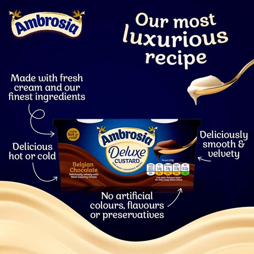 Ambrosia Deluxe Custard Belgian Chocolate Dessert Snack Pots