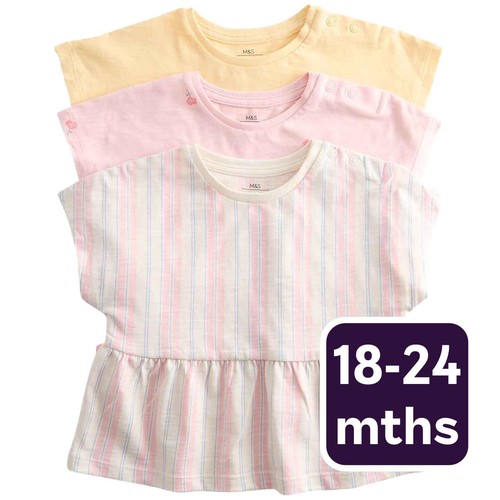 M&S Girls Pure Cotton Patterned Tops, 18-24 Months, Multi