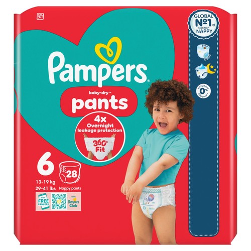 Pampers Baby-Dry Nappy Pants, Size 6 (15kg+) Essential Pack