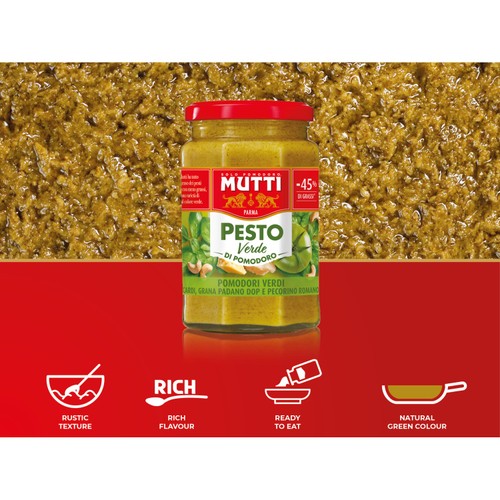 Mutti Basil Green Tomato & Parmesan Green Pesto Pasta Sauce