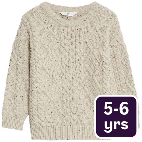 M&S Cable Knitted Jumper, 5-6 Years, Neutral