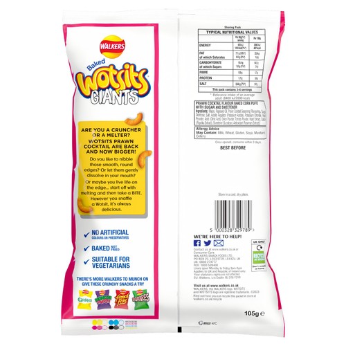 Walkers Wotsits Giants Prawn Cocktail Snacks Crisps 105g
