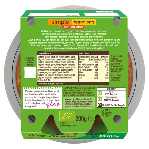 Ella's Kitchen Organic Spaghetti Beefy Bolognese Tray 12+ Months