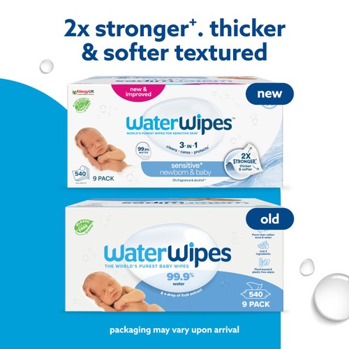 WaterWipes Baby Wipes Sensitive Newborn Plastic Free Wipes 540 Wipes 