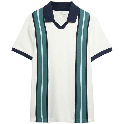 M&S Boys Striped Polo Shirt, 11-12 Years, Green Mix