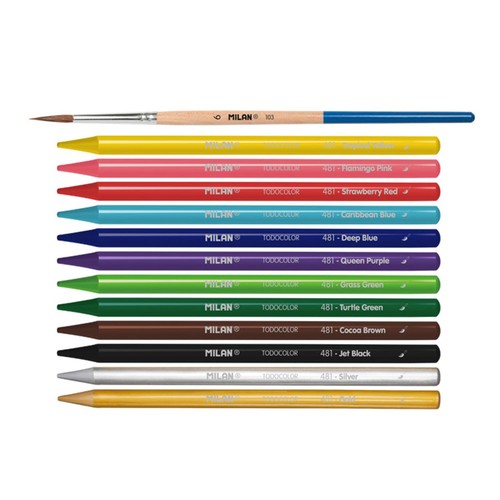 MILAN Metal box 12 woodless watersoluble colour pencils + brush