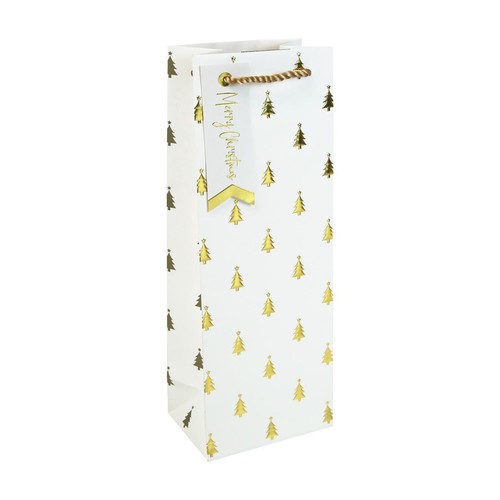 Gold Christmas Trees Bottle Bag