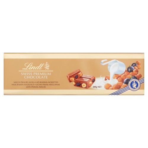 Lindt Gold Bar Milk Chocolate, Hazelnut & Raisin