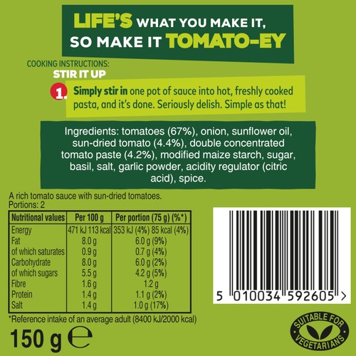 Dolmio Stir In Sun Dried Tomato Pasta Sauce