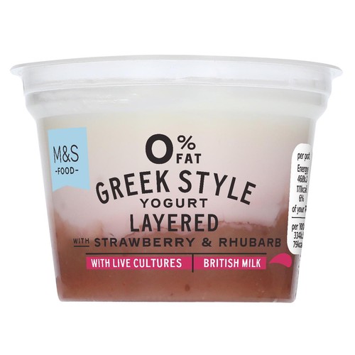 M&S Greek Style Live Yogurt 0% Fat Strawberry & Rhubarb Layer